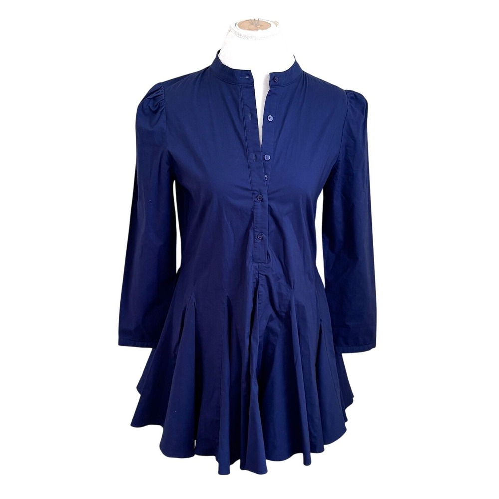 The Shirt Rochelle Behrens Drop Waist Flre Shirt‎ Dress Medium Navy Pleated Mini